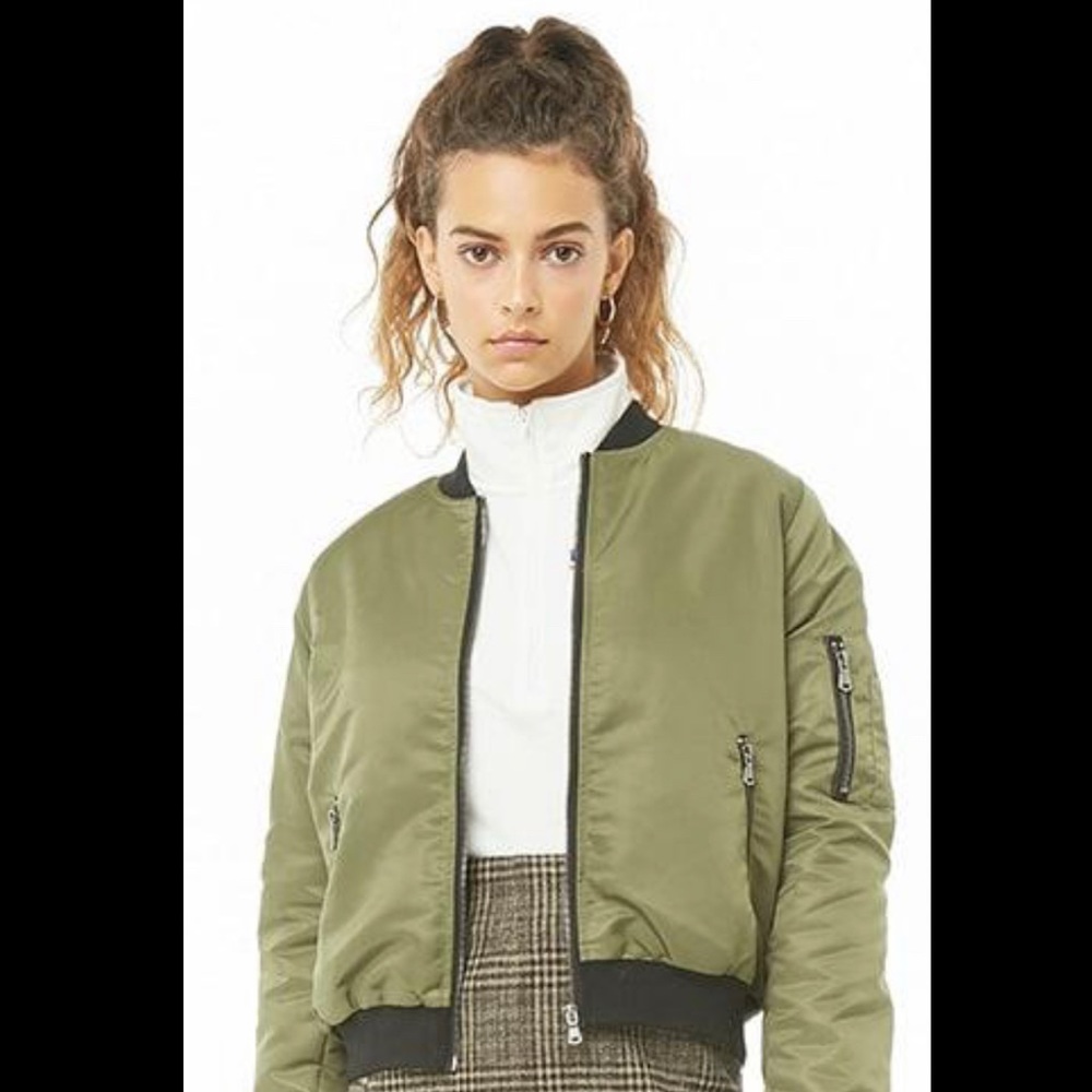 Forever 21 green bomber jacket M